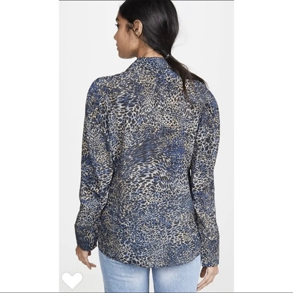 Kobi Halpertin Womens Sz XS 100% Silk Blue Black Leopard Print Button Up Blouse - Picture 7 of 9